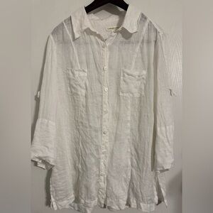 Coldwater Creek 100 % Linen 3/4 Sleeve Top | Size Large | White